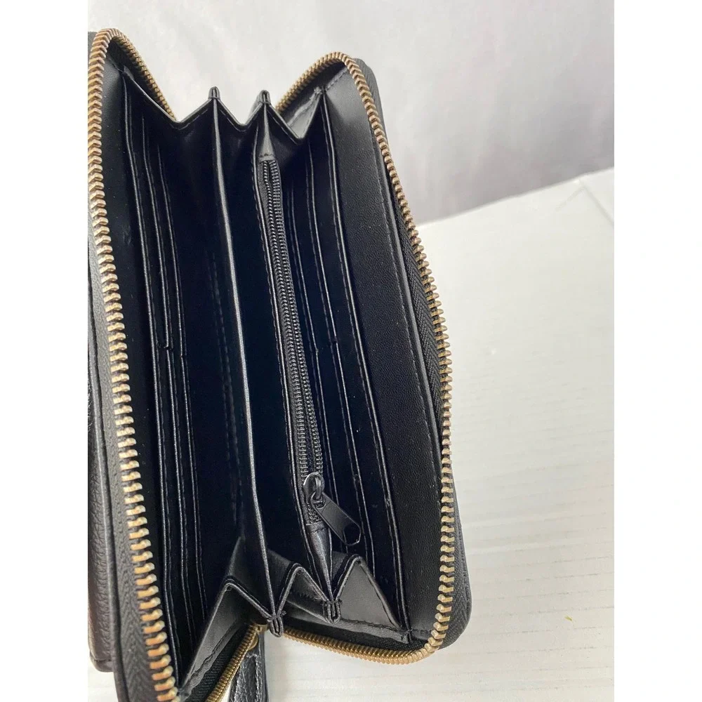 White Mountain Wallet Womens OS Black Excellent Zip‎ Around Pebbled Faux Leather